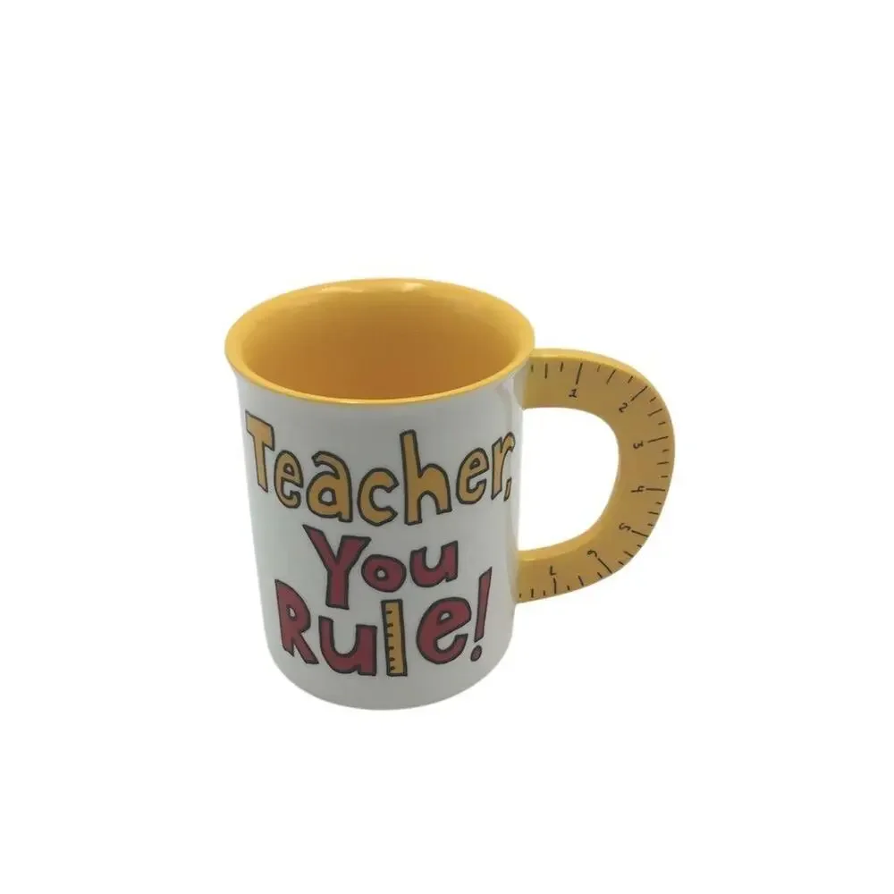 Enesco Teacher Appreciation Mug Yellow Sculpted Ruler‎ Handle